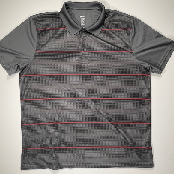NordicTrack Dri Wicking Short Sleeve Gray & Red Striped Polo Shirt - Size XXL - Picture 1 of 5